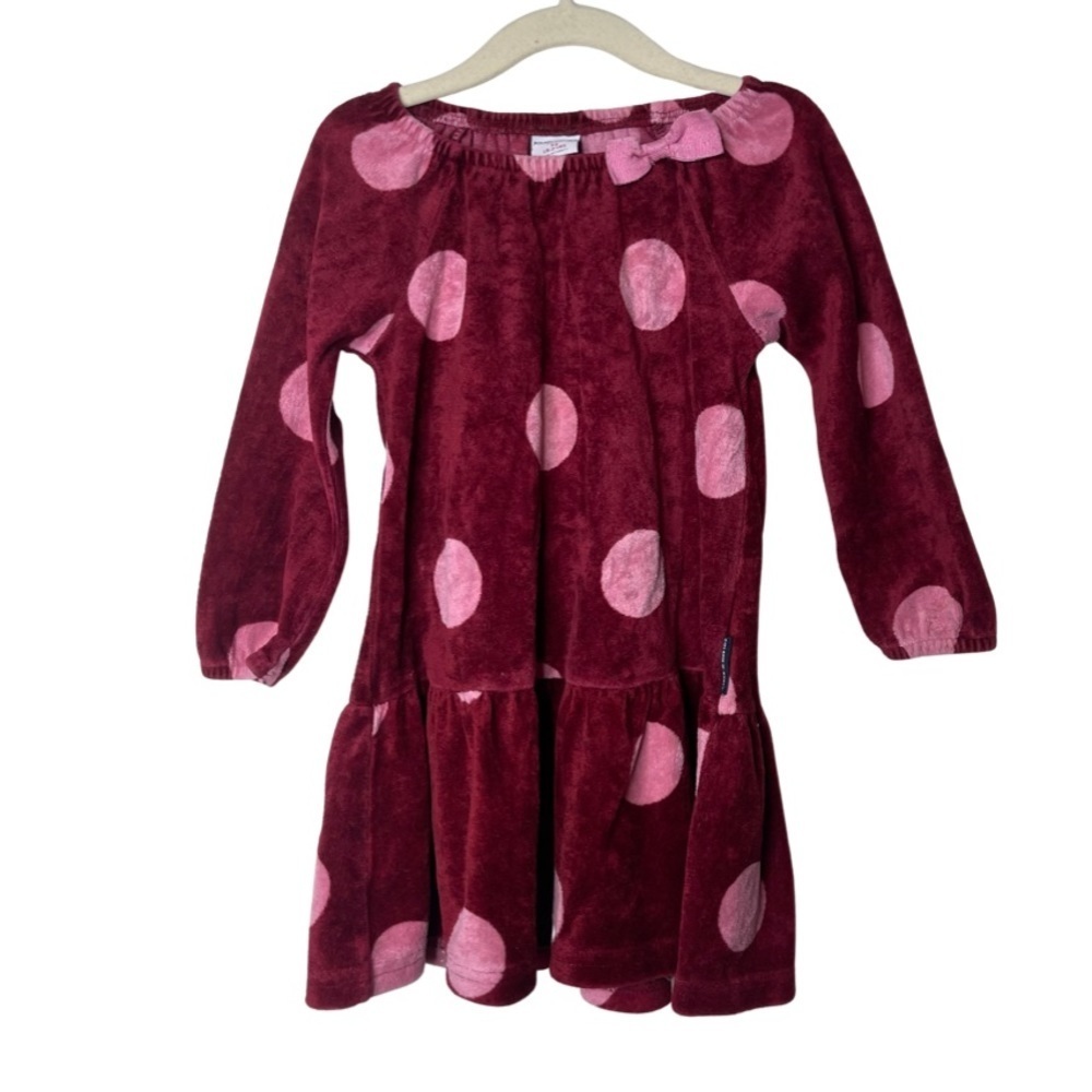 Polar. O. Pyret burgundy red and pink polka dot velvet dress sz 1.5-2yo 18-24M